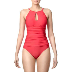 Ellen Tracy Women's Keyhole High Neck One Piece Swimsuit 10 Poppy Tummy Control